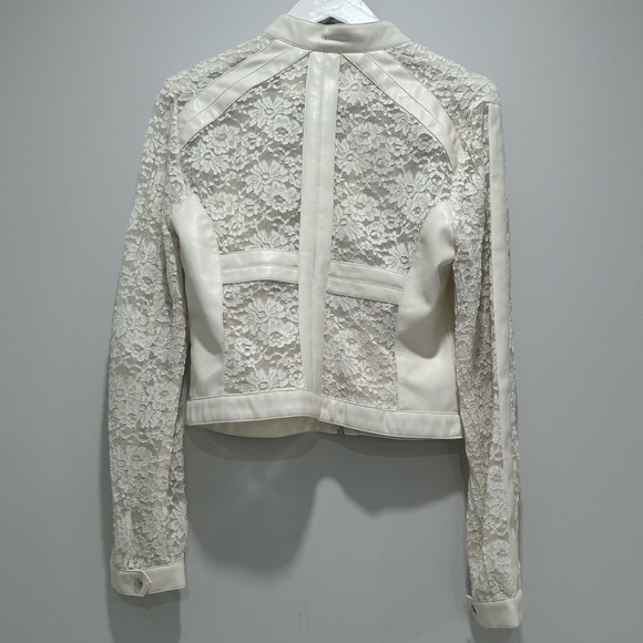 Bebe White Lace and Faux Leather Jacket Size 10 - Picture 2 of 3